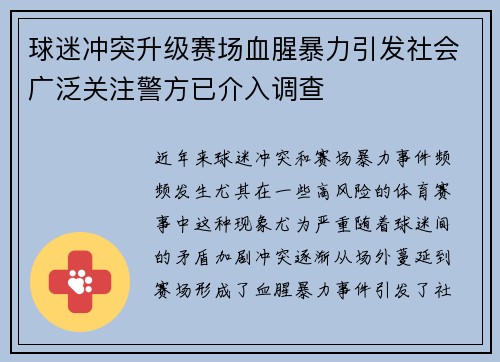 球迷冲突升级赛场血腥暴力引发社会广泛关注警方已介入调查